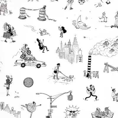 Schumacher X The New Yorker Joana Avillez's Street Scenes Wallpaper — Black,White