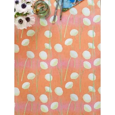 Floral Non-Pasted Matte Wallpaper Roll by Jessica Hollander — Orange,Cream