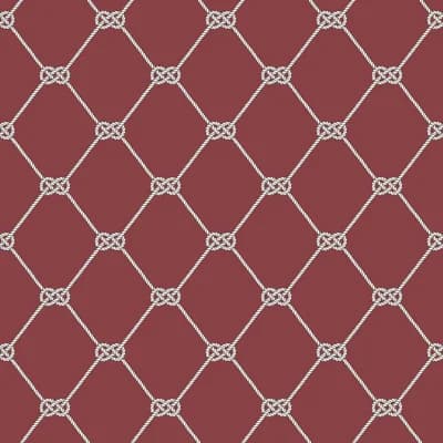 Deauville 2 Nautical Double Knot Rope Effect 33' L x 21" W Smooth Wallpaper Roll — Red,White
