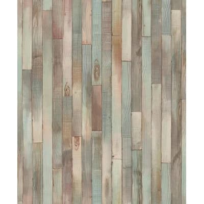 Woods and Wicker Collection Wood Plank Effect Wallpaper Roll — Green,Brown