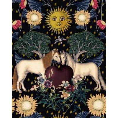 Woodstock Lifestyle Non-Pasted Satin and Matte Wallpaper Roll — Black,Green,Indigo,Yellow