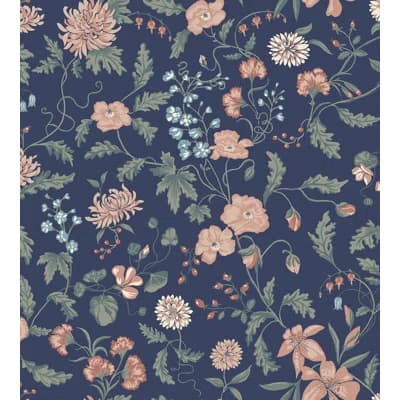Huset I Solen Floral Matte Wallpaper Roll by Karin & Carl Larsson — Midnight Blue