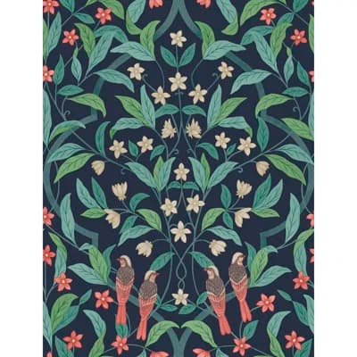 Floral Non-Pasted Matte Wallpaper Roll — Coral,Petrol,Ink