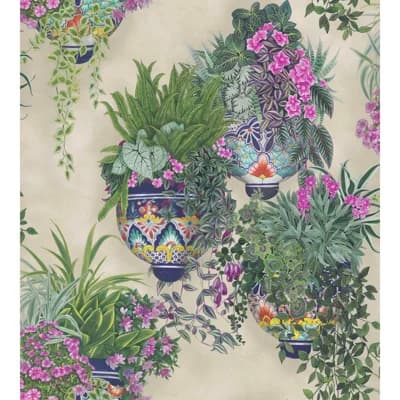 Seville Floral Non-Pasted Matte Wallpaper Roll — Ivory,Green,Pink