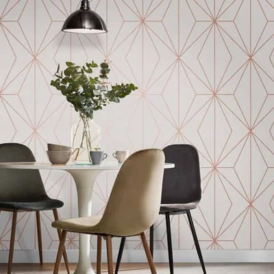 Harmony Geometric Non-Pasted Metallic Wallpaper Double Roll — White,Rose Gold