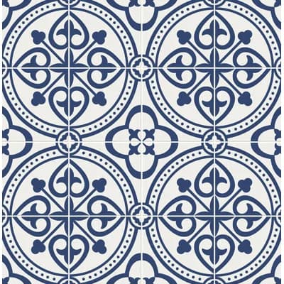 Luxe Haven Villa Mar Tile 9' L x 20.5" W Peel and Stick Wallpaper Roll — Denim Blue