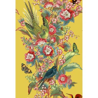 Floral Non-Pasted Satin Wallpaper Double Roll by Yuki Osada — Yellow Ochre