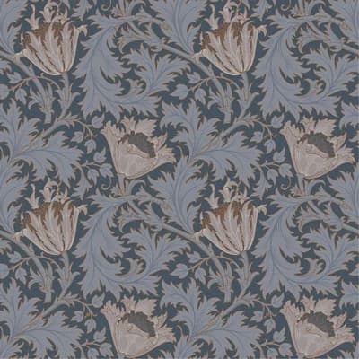 Anemone Floral Non-Pasted Matte Wallpaper Roll — Dark Blue
