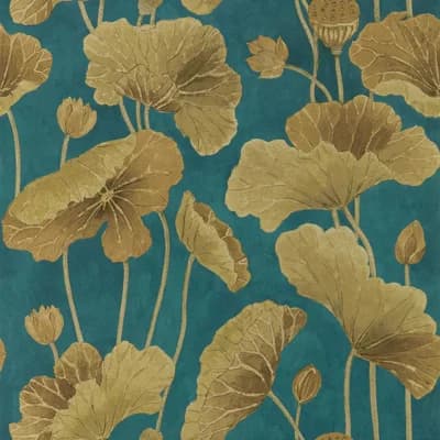 Lotus Leaf Wallpaper — Midnight,Copper
