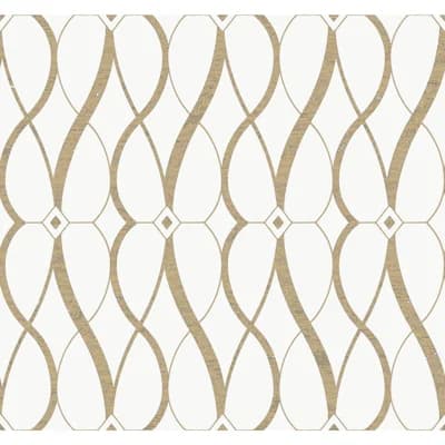 Graceful Geo Geometric Non-Pasted Metallic Wallpaper Roll — Cream,Gold