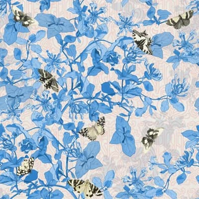 Yuki Osada Floral Non-Pasted Satin Wallpaper Double Roll — Cerulean,Blush