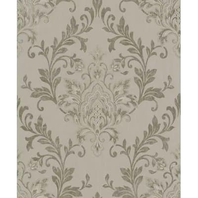 Serene Collection Metallic Ornamental Damask Design 33' L x 21" W Wallpaper Roll — Dark Beige