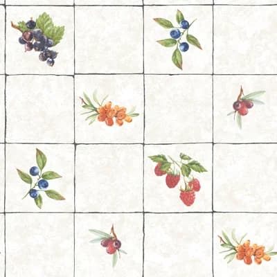 Just Kitchens Fruit Tile Design 33' L x 21" W Wallpaper Roll — Taupe,Red,Blue