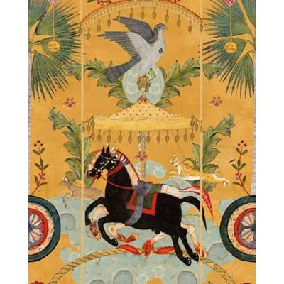 Tales of Maghreb Non-Pasted Satin and Matte Wallpaper Roll — Black,Blue,Green,Yellow