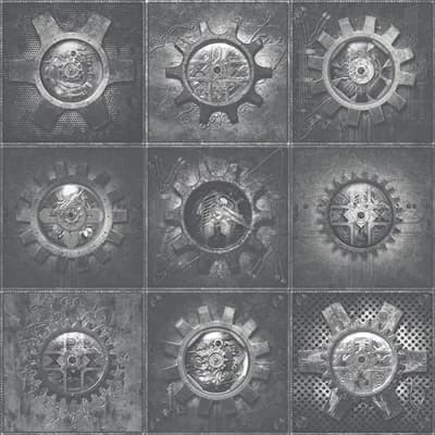 Nostalgie Mechanical Gears 32.8' L x 21" W Smooth Wallpaper Roll — Metallic Silver,Black