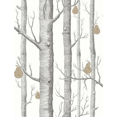 Woods & Pears Floral Non-Pasted Wallpaper Roll — Black,White,Bronze