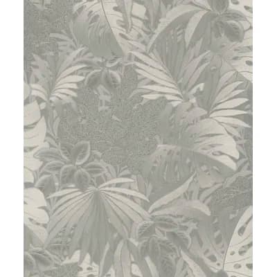 Eden Metallic Jungle Leaves 33' L X 21" W Wallpaper Roll — Platinum