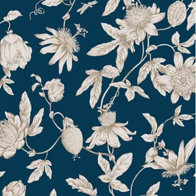 Passion Flower Toile Floral Non-Pasted Wallpaper Roll — Navy