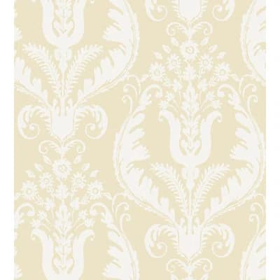 Primavera Damask and Floral Non-Pasted Wallpaper Roll — Alabaster