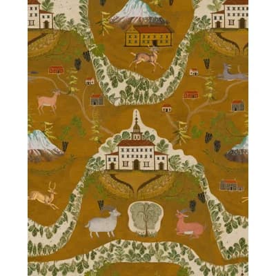 Tyrol Apres-Ski Non-Pasted Matte Wallpaper Roll — Green,Ochre,Red,Taupe
