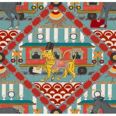ORIENT EXPRESS Wallpaper Roll — Aquamarine,Red,Yellow,Black,White