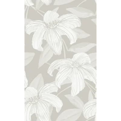 Susan Hable Floral Non-Pasted Satin Wallpaper Roll — Light Gray