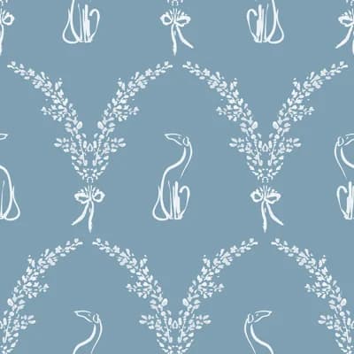 Fête de Chien 33' L x 20.5" W  Wallpaper Roll — Blue,White