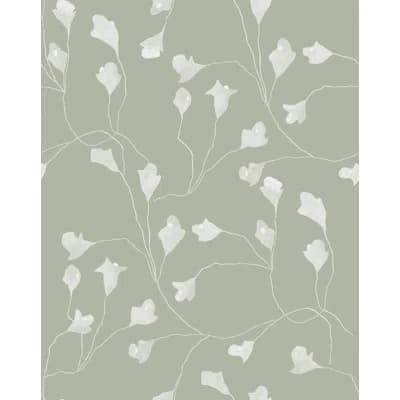 Susan Hable Floral Non-Pasted Satin Wallpaper Double Roll — Green,Gray