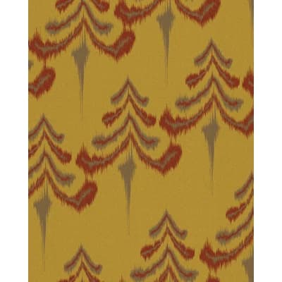 Tyrol Apres-Ski Ikat Non-Pasted Satin and Matte Wallpaper Roll — Ochre,Red