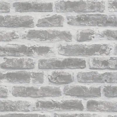 Olio Exposed Brick 33' L x 21" W Wallpaper Roll — White,Beige