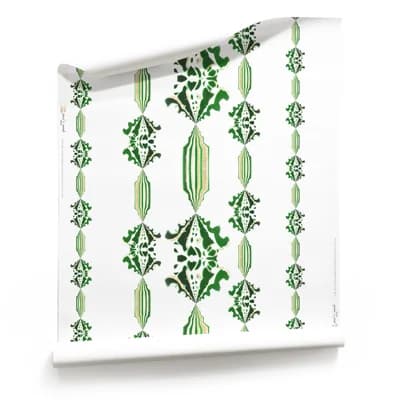 Charlie | Floral Stripe Wallpaper Double Roll — Green,White