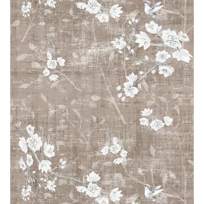 Blossom Chinoiserie Animal Print Metallic Wallpaper Roll — Mocha