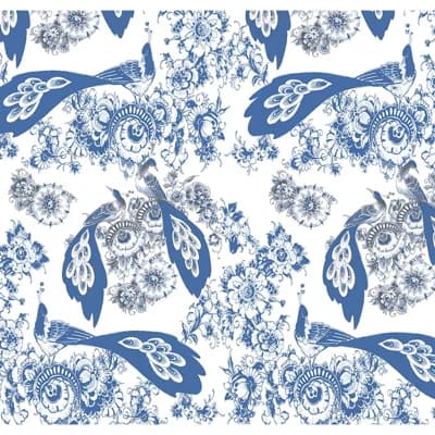 Royal Delft Floral Non-Pasted Metallic Wallpaper Roll — Blue,White
