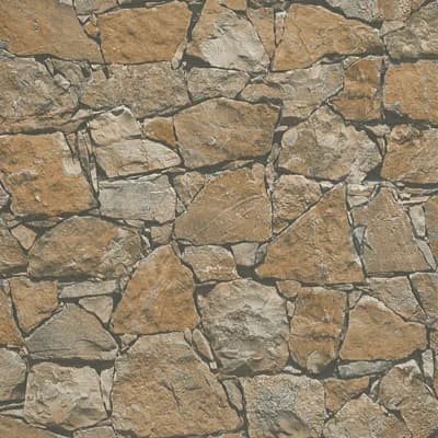 Bricks and More Collection Realistic Stonewall Wallpaper Roll — Brown