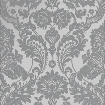 Gothic Damask Non-Pasted Metallic Wallpaper Roll — Gray,Silver