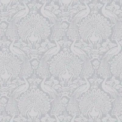 Laura Ashley Peacock Damask Pale Slate Wallpaper — White,Gray