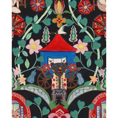 GYPSY FAIRYTALE Cream Wallpaper — Anthracite,Green,Red,Blue,Soft Pink