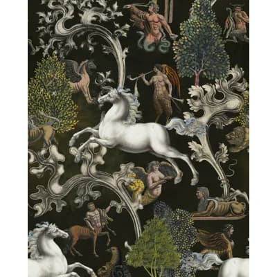 The Transylvanian Manor Toile Non-Pasted Matte Wallpaper Roll — Black,White,Green,Brown