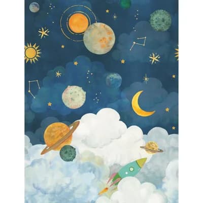 Little Dreamers Collection Journey Into Space 62.5-inches wide x 9.18-feet high 3-Panel Wall Mural — Blue