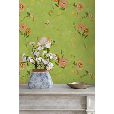 Yuki Osada Floral Non-Pasted Satin Wallpaper Double Roll — Light Green