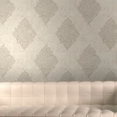 Cork Damask Vinyl Metallic Wallpaper Roll — Cream,Pale Gold
