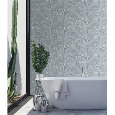 Luxe Haven Marbled Tile 18' L x 20.5" W Peel and Stick Wallpaper Roll — Lakeside
