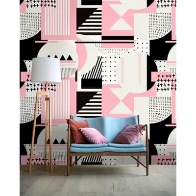 The Art of Abstract Geometric Non-Pasted Matte Wallpaper Roll — Gray,Pink,Black