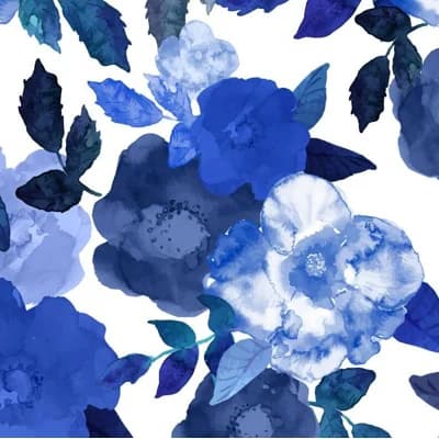 Blue Flower Floral Vinyl Non-Pasted Matte Wallpaper Roll by Jamie Graney — Blue,White