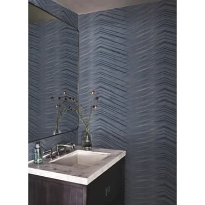 Glistening Chevron Non-Pasted Metallic Wallpaper Roll by Candice Olson — Navy