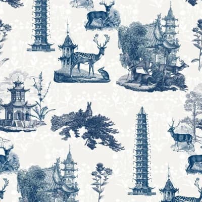 The Signature Pagoda Toile 10' L x 24" W Wallpaper Roll — Midnight