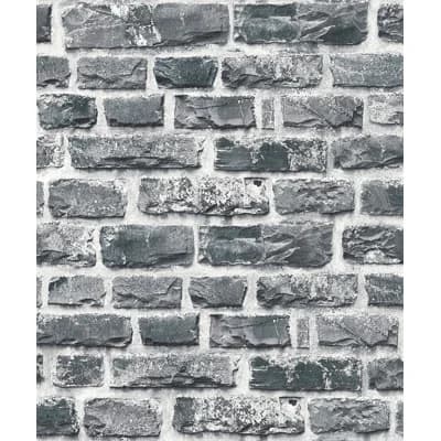 Bricks and More Collection Stone Brick Wallpaper Roll — Dark Gray