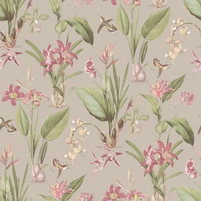 Secret Garden Botanical Floral Design 33' L x 21" W Wallpaper Roll — Taupe