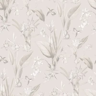 Secret Garden Botanical Floral Design 33' L x 21" W Wallpaper Roll — Beige