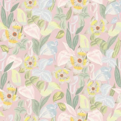 Yuki Osada Floral Non-Pasted Satin Wallpaper Double Roll — Pastels,Pink